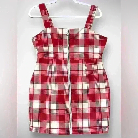 Womens Plaid Full Zipper Red and White Dress Adjustable Straps Size Large - Picture 1 of 10